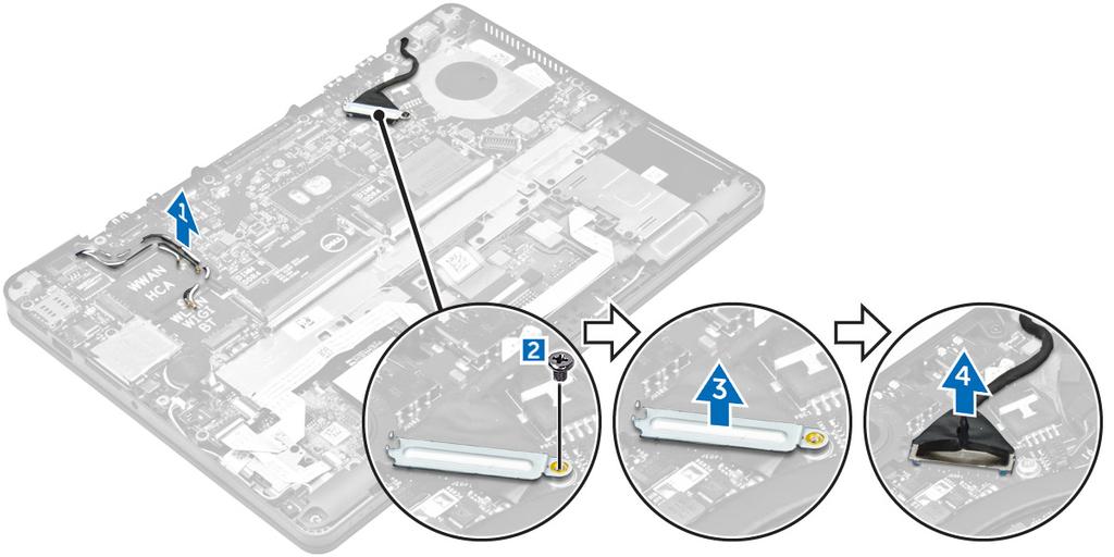 a. κάλυμμα βάσης b. μπαταρία c. μονάδα μνήμης d. SSD e. πλαίσιο βάσης σύνδεσης f. κάρτα WLAN g. κάρτα WWAN h. διάταξη ψύκτρας i. μπαταρία σε σχήμα νομίσματος 3.