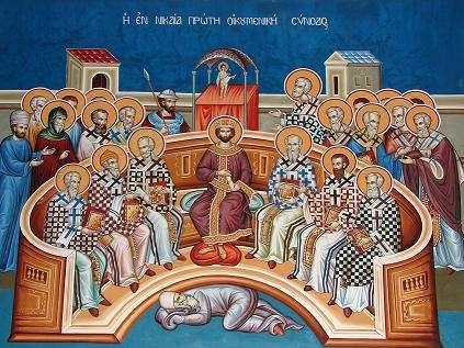 325 μ. Χ.: Πρώτη Οικουμενική Σύνοδος: Νίκαια της Βιθυνίας Σύνοδος (συνέδριο) επισκόπων απ όλες τις επαρχίες του κράτους και γι αυτό ονομάστηκε οικουμενική.