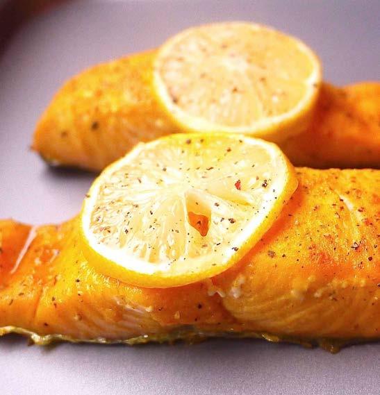 Roast salmon with turmeric, black pepper and lime juice Serves 2 Preparation time: 5mins Cooking time: 45mins 18 Alison United Kingdom The benefits are the fish oils and the potential anti-cancer