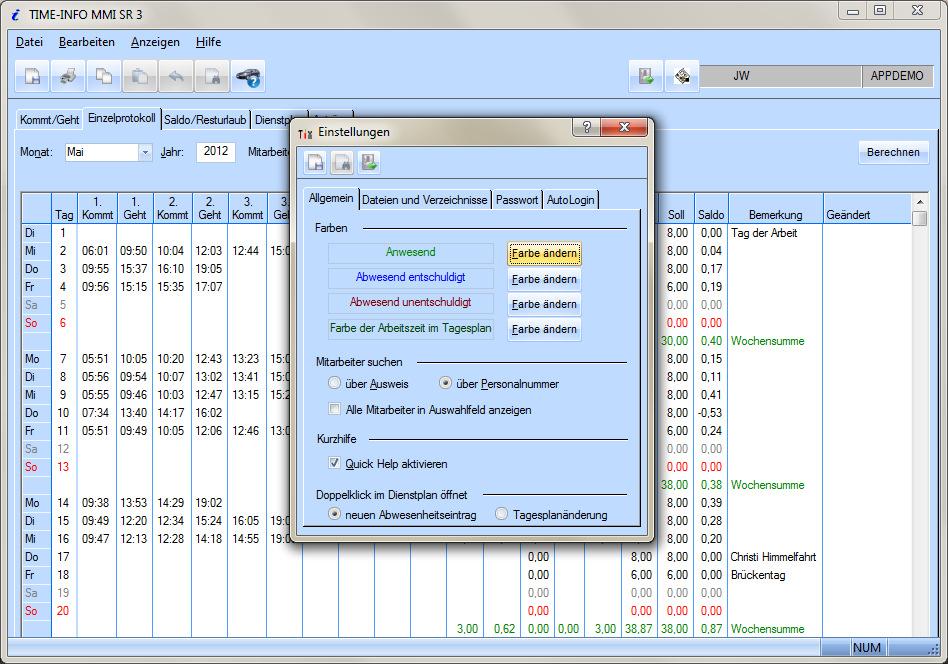 TIME-INFO INFO MMI Mitarbeiter-Monats-Info Modul Mitarbeiter-Portal Online Kommt- / Geht-Meldung Kontrolle der eigenen