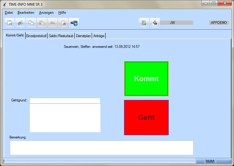 Mitarbeiter-Portal (Client-Server) TIME-INFO INFO MMI MI TIME-INFO MMI ist das Informationstool für den einzelnen Mitarbeiter, dem ein PC-Arbeitsplatz zur Verfügung steht.