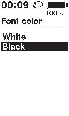 [Font color] Ρυθμίσεις χρώματος γραμματοσειράς Εναλλαγή του χρώματος εμφάνισης των χαρακτήρων μεταξύ λευκού και μαύρου. 1. Εισέλθετε στο μενού [Font color]. (1) Ξεκινήστε το μενού ρυθμίσεων.