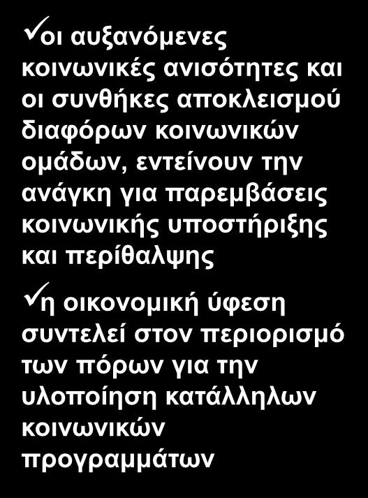 θνηλσληθήο ππνζηήξημεο θαη πεξίζαιςεο ε νηθνλνκηθή χθεζε ζπληειεί