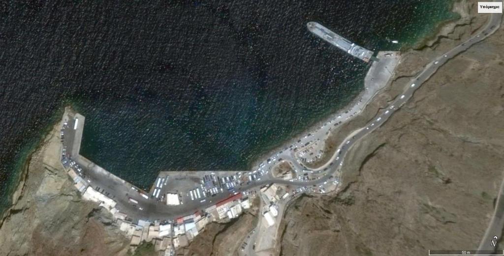 Γενική άποψη του λιμένος Θήρας (πηγή Google Earth). Γενική άποψη του λιμένος Θήρας. Η Χερσαία Ζώνη Λιμένα (Χ.Ζ.Λ.) του Λιμένα Αθηνιού έχει καθοριστεί με την υπ αριθμ. 6715/02.03.