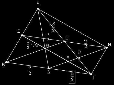 B Αφού Z,Eμέσα AB, A αντίστοιχα, τότε από θεώρημα, ZE. Αλλά από υπόθεση ZE EH. Έτσι EH / / B () και E μέσο ZH (3). Από () το τετράπλευρο EHBείναι παραλληλόγραμμο. Συνεπώς H BE (4).