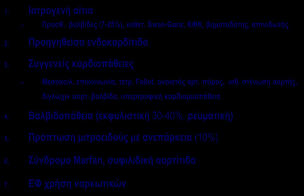 ΚΑΤΑΣΤΑΣΕΙΣ ΠΟΥ ΠΡΟΚΑΛΟΥΝ ΒΛΑΒΗ ΤΟΥ ΕΝΔΟΘΗΛΙΟΥ 1. Ιατρογενή αίτια Προσθ. βαλβίδες (7-25%), καθετ.