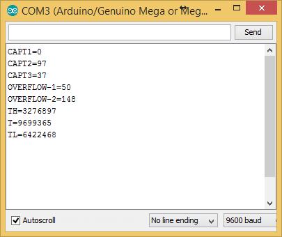 void loop() { //capture the edges ISR(TIMER1_CAPT_vect) { if (flag==0){ //save captured timestamp capt1=icr1; //reset overflows tov_2=0; //enable capture on falling edge bitclear(tccr1b,ices1); if