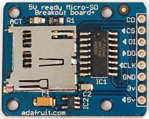 Σύνδεση 5V και GND με τα αντίστοιχα του Arduino Σύνδεση CLK στο pin 13 (SCK) Σύνδεση DO στο pin 12 (MISO) Σύνδεση DI στο pin 11 (MOSI) Σύνδεση CS στο pin 10 (SS) CD=0 όταν η κάρτα είναι