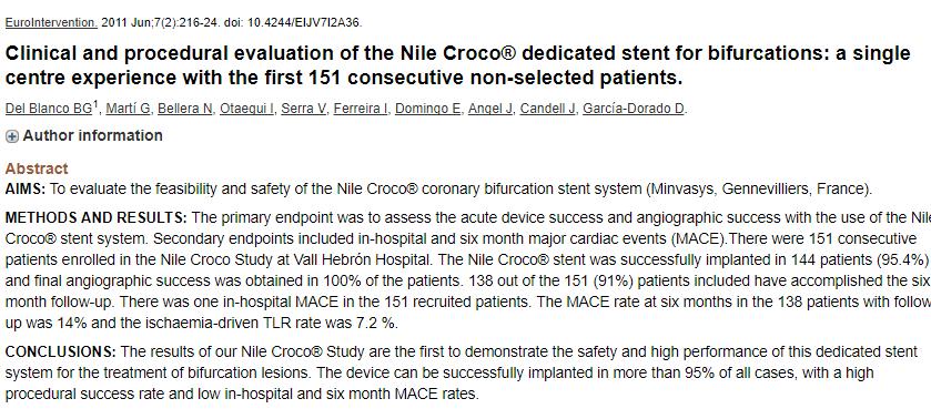 Stents για την αντιμετώπιση βλαβών διχασμού ΝileCroCo stent: 2,5-3.