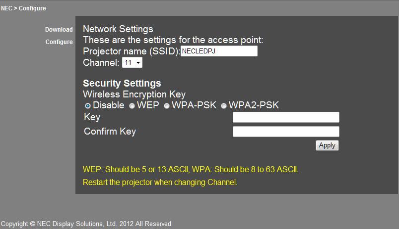 . "Configure"."Network Settings".. 32 (SSID)."11" "Key" WPA2-PSK WPA-PSK WEP.