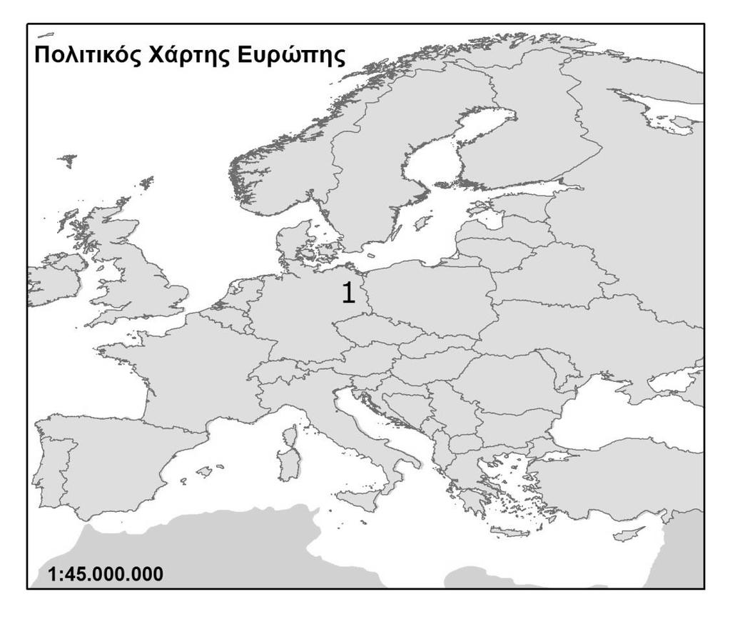 28. Να παρατηρήσετε τον Χάρτη 3. Χάρτης 3 Να βρείτε την πόλη που βρίσκεται στον αριθμό 1. Να επιλέξετε τη σωστή απάντηση. Βερολίνο Λονδίνο Παρίσι Βαρσοβία Ρώμη. 29.