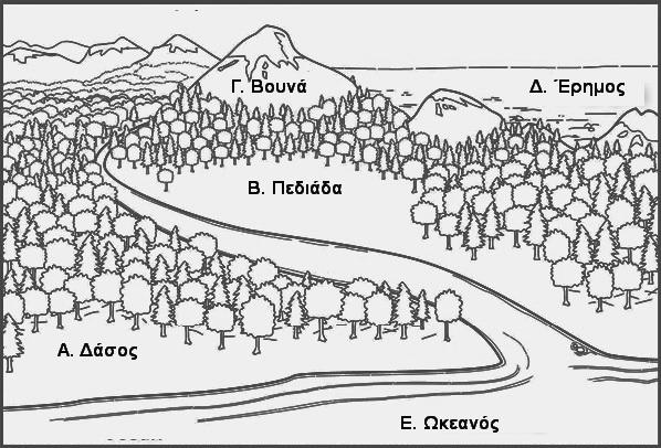 7. Να παρατηρήσετε την Εικόνα 1. Εικόνα 1 Να επιλέξτε την καλύτερη τοποθεσία για καλλιέργειες. Τοποθεσία Α Τοποθεσία Β Τοποθεσία Γ Τοποθεσία Δ Τοποθεσία Ε. 8.