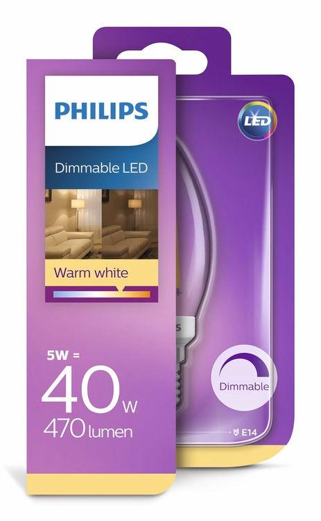 PHILIPS LED Κερί (με ρύθμιση έντασης) 5 W (40 W) E14 Ζεστό λευκό Με ρύθμιση έντασης Σχεδίαση που τραβά την προσοχή Γνώριμα σχήματα που έχετε αγαπήσει.