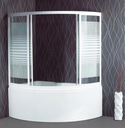 Sliding crystal doors Tempered Glass with white serigraphy, suitable for bathtub VENUS (130x130cm). 460,00 h.135cm, πάχος / thickness 5/6mm h.
