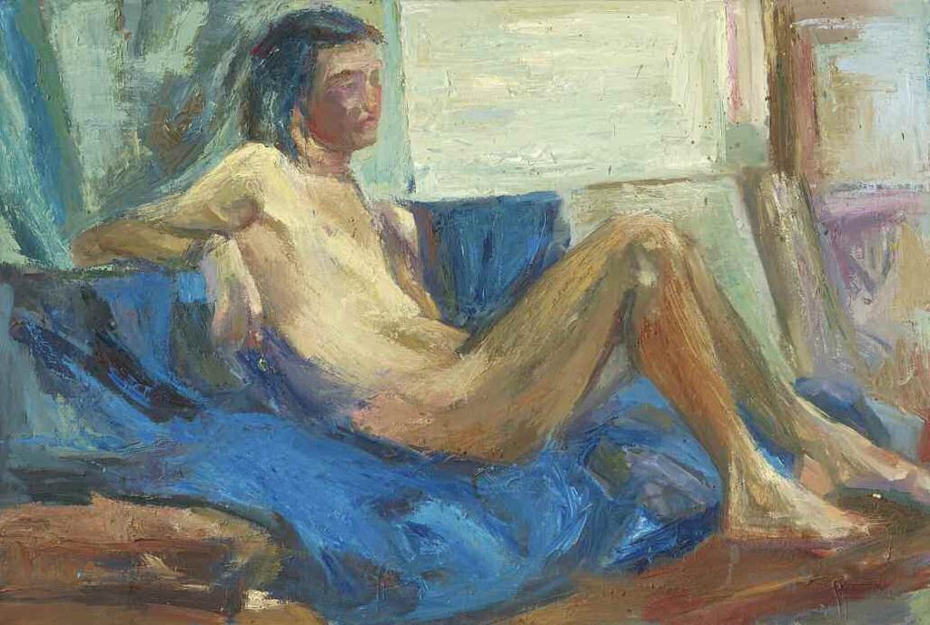 34. ΔΑΝΙΗΛ Δανιήλ (1914-1988) Καθιστό γυμνό 1982 Λάδι σε καμβά 80 120 εκ υπγρμ & χρνλμ.κ.δ DANIIL Daniil (1914-1988) Sitting nude 1982 Signed oil on canvas 80 1.20 cm 2.000-2.
