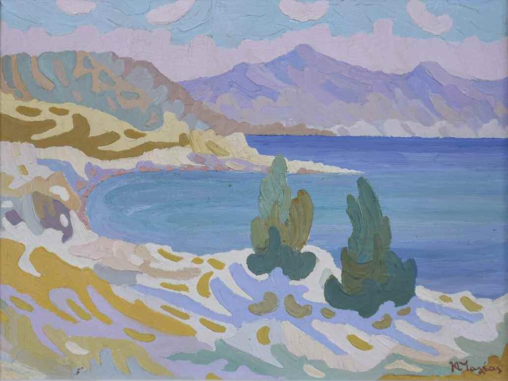 36. ΜΑΛΕΑΣ Κωνσταντίνος (1879-1928) Αττικό τοπίο π1920 Λάδι σε χαρτόνι 21 28 εκ υπγρμ κ.α MALEAS Constantine (1879-1928) Attica seascape c1920s Signed oil on board 21 28 cm 2.500-3.