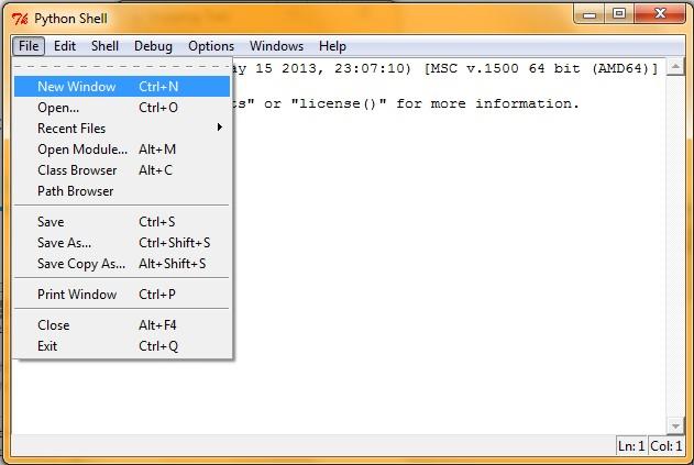 νέο πρόγραμμα Python στο IDLE, πρέπει να ανοίξετε ένα νέο παράθυρο κειμενογράφου (editor).