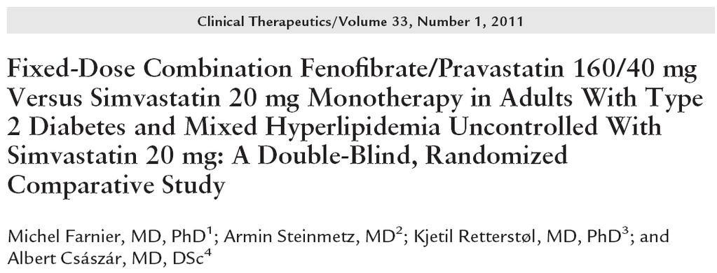 n=291 ασθενείς, τυχαιοποίηση σε FENO/PRAVA (n=145) vs SIMVA (n=146) FENO/PRAVA (160/40) LDL CHOL non HDL CHOL