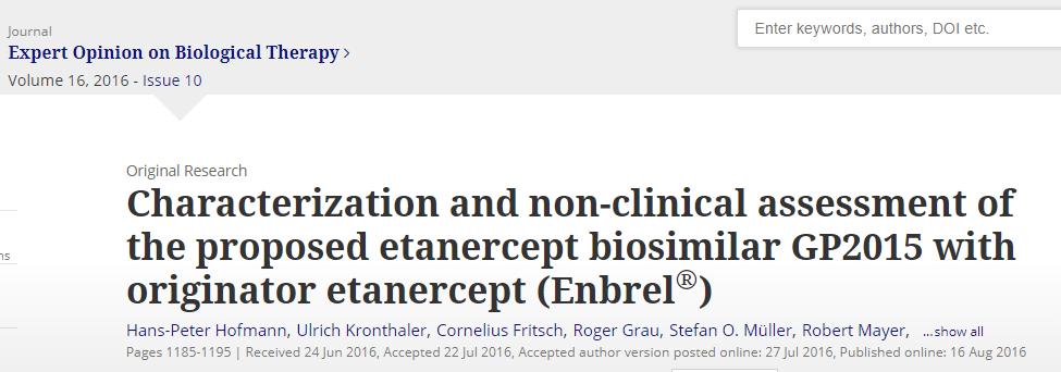 Hofmann HP et al Characterization and non-clinical assessment of the proposed etanercept