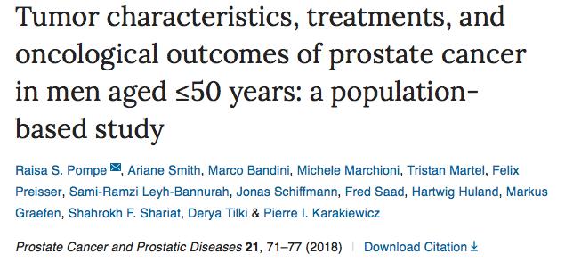 Surveillance, Epidemiology and End Results (SEER)-database 2004-2013: Oι νεώτεροι άνδρες είχαν ευνοϊκότερα χαρακτηριστικά όγκου: χαµηλότερο Gleason Score, χαµηλότερο διάµεσο PSA και µικρότερα ποσοστά