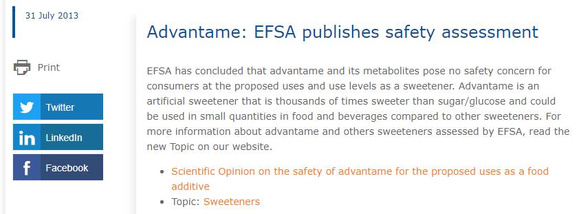 Αντβαντάμη (Advantame) (Νέες) γλυκαντικές ουσίες 24 Είναι περίπου 20.000 φορές πιο γλυκιά από την επιτραπέζια ζάχαρη (σακχαρόζη).