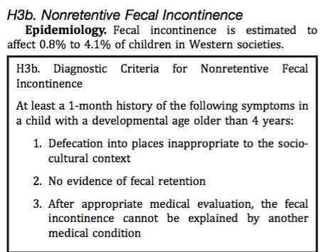 ΚΛΙΝΙΚΑ ΣΥΝΔΡΟΜΑ ΔΙΑΤΑΡΑΧΩΝ ΑΦΟΔΕΥΣΗΣ ΣΕ ΠΑΙΔΙΑ ΚΑΙ ΕΦΗΒΟΥΣ Ακράτεια κοπράνων χωρίς κατακράτηση τουλάχιστον