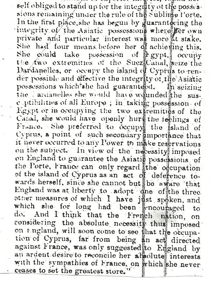 Ο Σαμί Πασάς που είχε σταλεί ειδικά από την Πύλη για να μεταβιβάσει τη διοίκηση στους βρετανούς, αναχώρησε από την Κύπρο στις 23 Αυγούστου 1878 και άφησε τον Σερ Γκάρνετ ένα κατάλογο καθυστερημένων