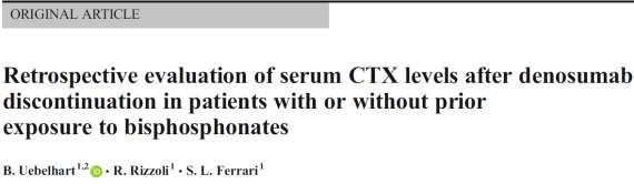 Dmab μόνο μετά ΔΦ; In 12 patients who discontinued Dmab after multiple (5, range 3 9) injections without prior exposure to BPs, mean CTX levels as measured on average 11.