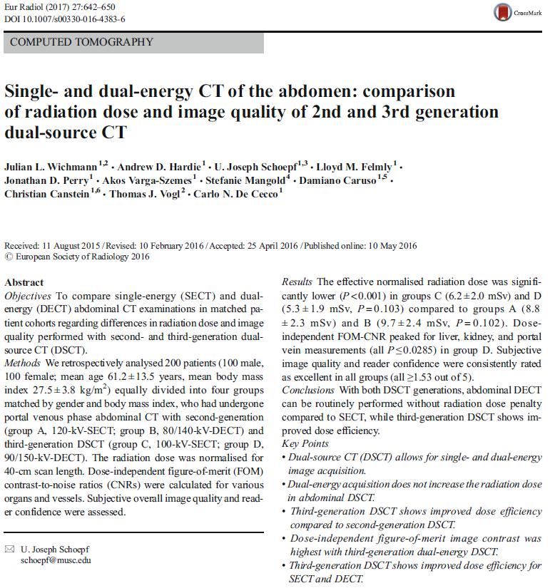 BJR 2016 Shick and Pratar: Advances in knowledge: DECT on a dual-source CT scanner may require a radiation dose increase to maintain unenhanced