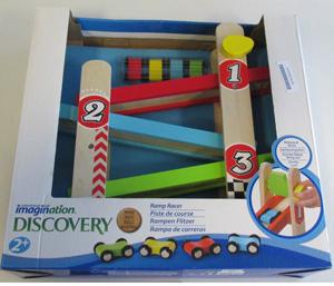 Μάρκα: Universe of imagination Όνοµα: Discovery Ramp Racer Άγνωστος EAN:803516233289, Lot:06182017 Περιγραφή: Αυτοκινητόδροµος µε 4 ράµπες και 4 ξύλινα αυτοκινητάκια σε διάφορα χρώµατα, µε µεταλλικές