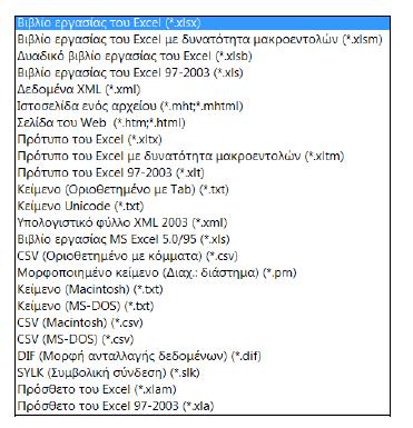 Για τους εντελώς αρχάριους χρήστες, θα πρέπει να αναφερθεί ότι μορφή ποθήκευσης είναι ο τρόπος με τον οποίο αποθηκεύει το Excel ένα αρχείο, ώστε να είναι συμβατό από την εφαρμογή και την έκδοση που