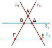 Μαθηματικά Α Γυμνασίου Μέρο Β - Κεφάλαιο 1 Β. 1.9. Δύο ευθύγραμμα τμήματα που βρίσκονται πάνω σε δύο παράλληλε ευθείε, θα λέγονται παράλληλα ευθύγραμμα τμήματα και ισχύει ότι ΑΒ // ΓΔ.