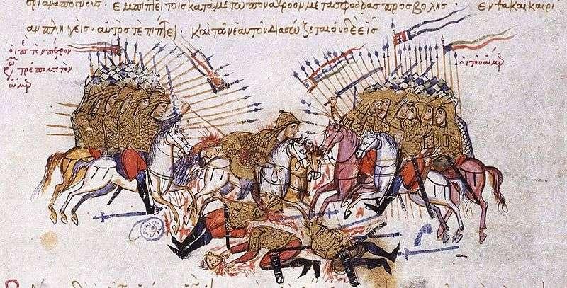 Μάχη μεταξύ Βυζαντινών και Αράβων Απεικόνιση μάχης μεταξύ Βυζαντινών και Αράβων, στο