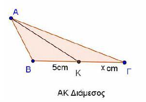 Λύςη Διϊμεςοσ. λϋγεται το ευθύγραμμο τμόμα που ενώνει την κορυφό ενόσ τριγώνου με το μϋςο τησ απϋναντι πλευρϊσ.