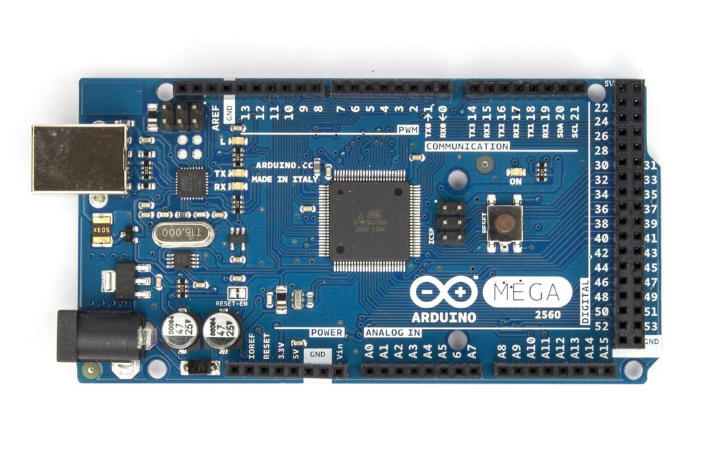 Κεφάλαιο 1: Arduino Mega 2560 To Arduino Mega είναι μικροελεγκτής της Arduino σχεδιασμένος για πιο πολύπλοκες εφαρμογές λόγω του μεγάλου αριθμού εισόδων και εξόδων που διαθέτει, όπως φαίνεται στο