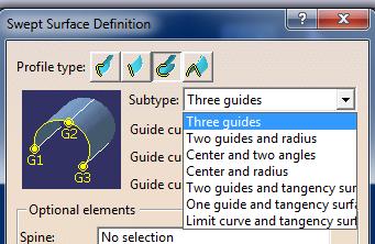 Center and radius, Two guides and tangency surface, One guide and tangency surface, Limit curve and