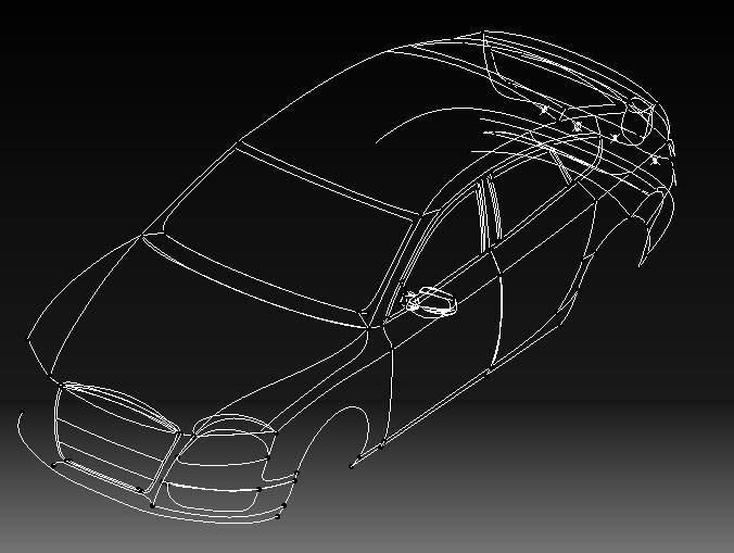 Σχήμα 4.3.1: To αμάξωμα με τη μορφή καμπυλών, στο σχεδιαστικό περιβάλλον του Catia.