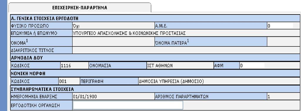 Ε8 ΓΕΝΙΚΑ ΣΤΟΙΧΕΙΑ ΕΡΓΟΔΟΤΗ Το σύνολο των πεδίων εκτός από την ΕΡΓΟΔΟΤΙΚΗ ΟΡΓΑΝΩΣΗ