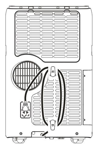 2)Μπορείτε να συμμαζέψετε το καλώδιο ρεύματος γύρω από τους γάντζους και στη συνέχεια να αποθηκεύσετε το φις ρεύματος συνδέοντάς το