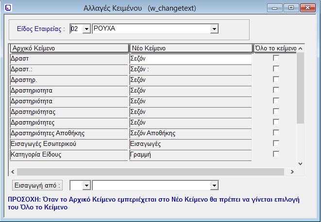 5.3. Αλλαγές Κειμένου (w_changetext) Εικόνα 19: Αλλαγές Κειμένου (w_changetext) Από αυτό το πρόγραμμα έχουμε τη δυνατότητα να αντικαταστήσουμε λέξεις (κείμενα που υπάρχουν σε μενού ή σε οθόνες της