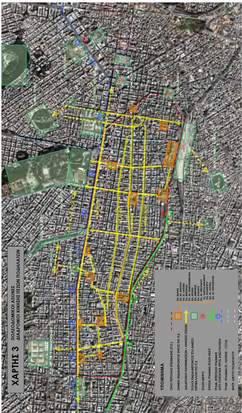 Αναβάθμιση και ενίσχυση της ασφάλειας στους χώρους κίνησης των πεζών και των ποδηλάτων Εκτεταμένη επιμέλεια και διαπλάτυνση πεζοδρομίων στους κύριους άξονες και τ τοπικό οδικό κύκλωμα, περιορισμένες