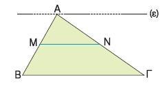 Αν από το μέσο μιας πλευράς ενός τριγώνου φέρουμε ευθεία παράλληλη προς μία άλλη πλευρά του, τότε αυτή διέρχεται από το μέσο της τρίτης πλευράς του.
