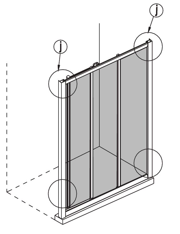10. Level and fi x with suitable screws the frame with the vertical wall profi le. Niveller et stabiliser le cadre par des vis appropriées aux profi ls mur verticaux.