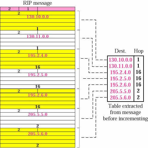 RIP Message RIP message sent from R1 to R2 16 means