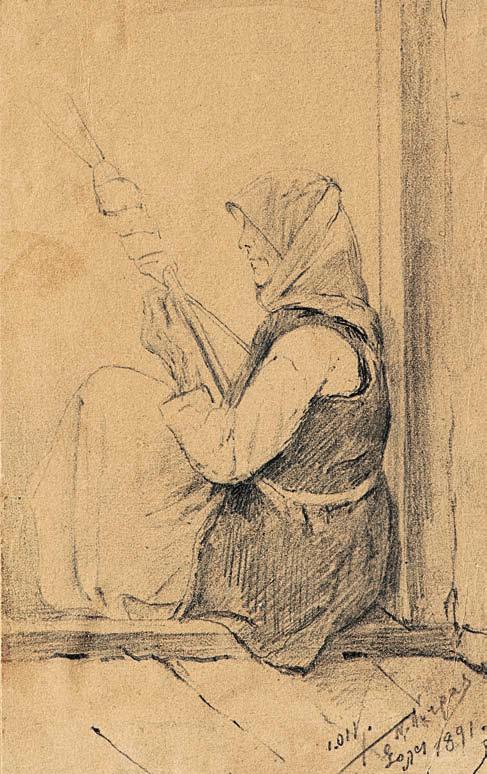 22 Νικηφόρος Λύτρας (1832-1904) Γυναίκα που γνέθει υπογεγραμμένο και