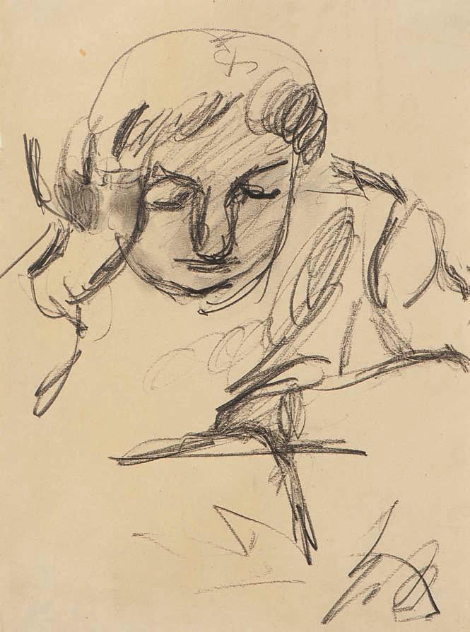 * 34 Γιώργος Μπουζιάνης (1885-1959) Μορφή που διαβάζει [1928-29] υπογεγραμμένο κάτω δεξιά: Yο. B. κάρβουνο σε χαρτί, 29 x 22 cm. 2.500-3.