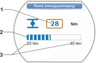 Ακολουθία χειρισμών 1. Στο μενού «Δικλείδα» περιστρέψτε το Drive Controller μέχρι να προβληθούν στην οθόνη οι ρυθμίσεις για ΚΛΕΙΣΙΜΟ και ΑΝΟΙΓΜΑ της παραμέτρου «Ροπή απενεργοποίησης». 2. Αν π.χ. πρόκειται να τροποποιηθεί η ροπή απενεργοποίησης για την τερματική θέση ΚΛΕΙΣΙΜΟ, μετακινήστε την επισήμανση επάνω στην τιμή που πρόκειται να τροποποιηθεί και επιβεβαιώστε.