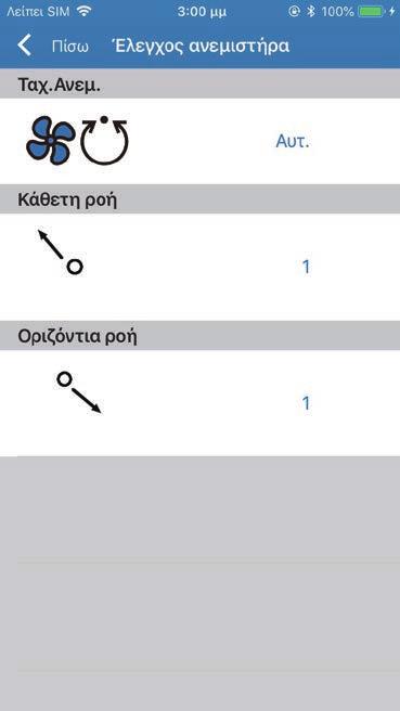 ΛΕΙΤΟΥΡΓΙΑ ΤΟΥ ΚΛΙΜΑΤΙΣΤΙΚΟΥ Έλεγχος ανεμιστήρα Επιλέγοντας τα στοιχεία που εμφανίζονται στην οθόνη, μπορείτε να ρυθμίσετε την ταχύτητα του ανεμιστήρα και την κατεύθυνση της ροής αέρα.