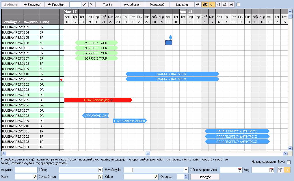 HotelWorks 1.3.3 Πλάνα 1.3.3.1 Πλάνο ωµατίων 137 Από αυτή τη φόρµα µπορούµε να διαχειριστούµε εύκολα και γρήγορα τις Κρατήσεις.