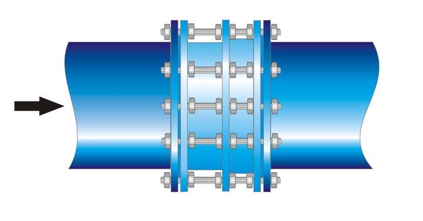 Start assembling the dismantling joint as following: place the inlet parts first (inlet parts No.3) and then place the outlet parts (outlet parts No.1) 5. Insert the gaskets (No.7) 6.